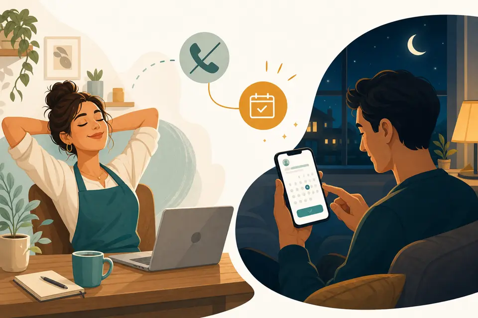 A customer booking an appointment on a phone calendar while the business owner is freed from back-and-forth scheduling messages