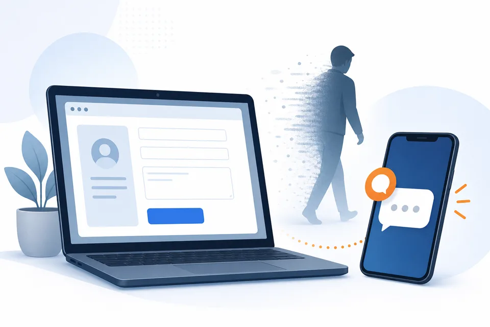 A website contact form submission with a lead fading away while an instant SMS auto-reply arrives on a phone